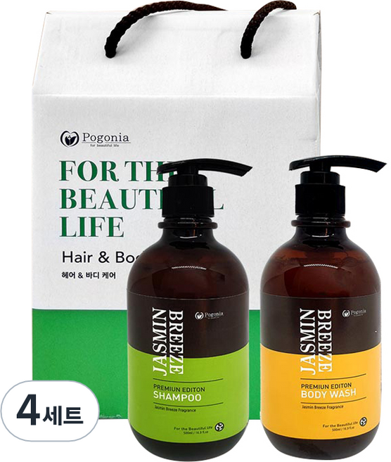포고니아 자스민 브리즈 샴푸 500ml + 바디워시 500ml 선물세트, 4세트