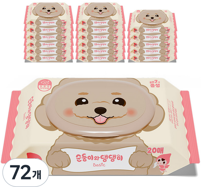 Soondoongi 順順兒 哇 狗狗寵物基本中性濕紙巾 便攜蓋型, 20入, 72個