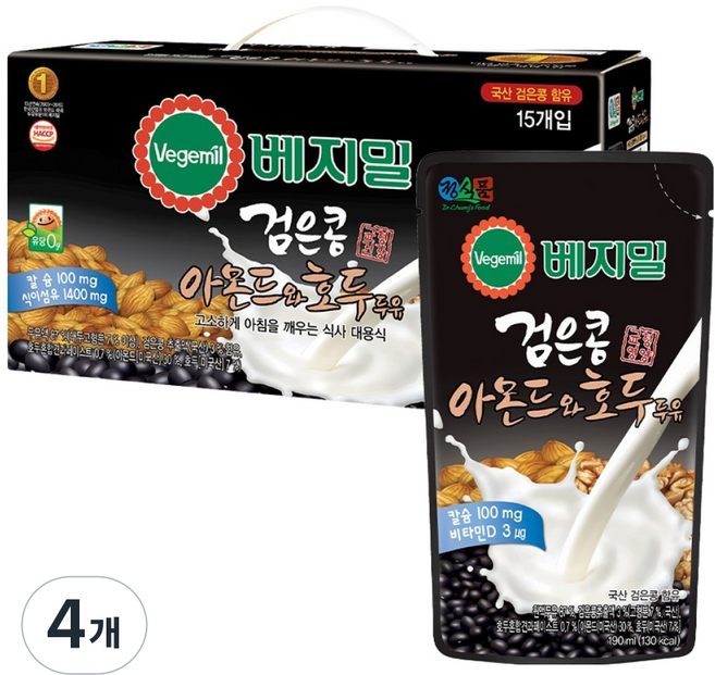 베지밀 검은콩 아몬드와 호두 두유 파우치, 190ml, 60개