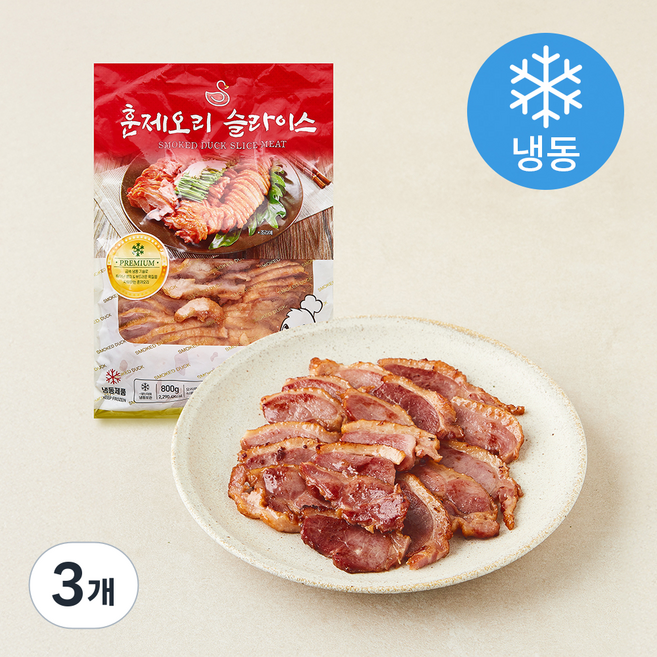 명일품 삼아 훈제오리 슬라이스 (냉동), 800g, 3개