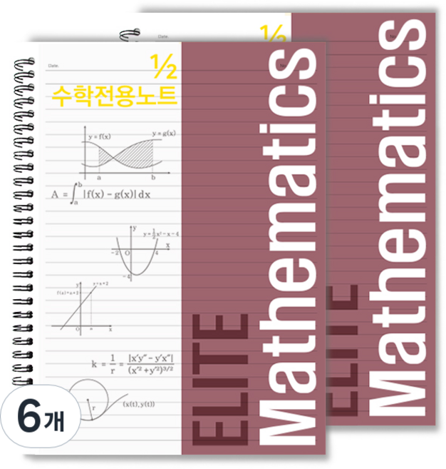 투영디자인 2분의 1 엘리트 수학 전용 노트, 버건디, 6개