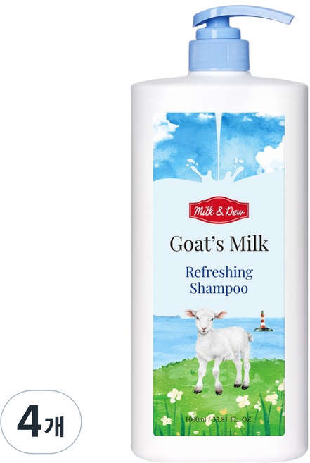 밀크앤듀 산양유 리프레싱 샴푸, 4개, 1L