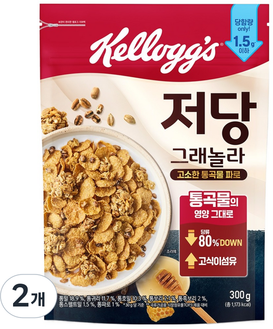 켈로그 저당 그래놀라, 300g, 2개