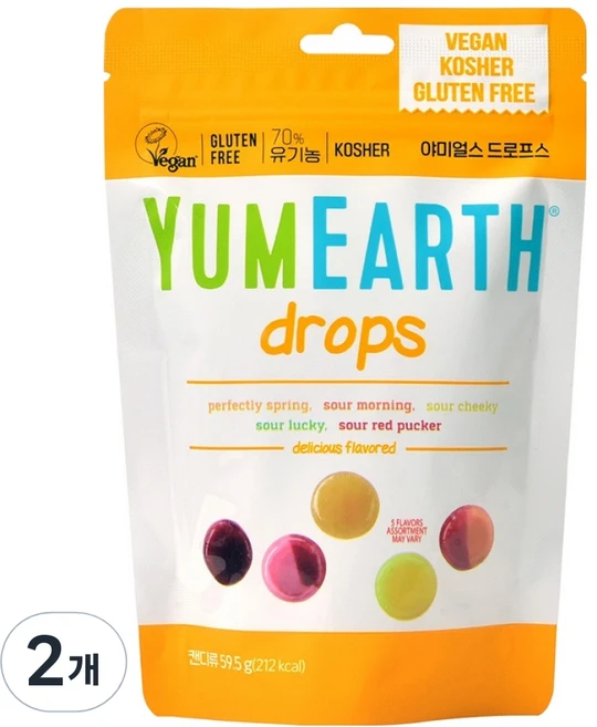 야미얼스 드로프스 파우치팩 캔디, 59.5g, 2개 - 쿠팡