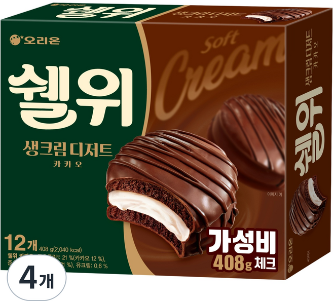 오리온 쉘위 카카오, 4개, 408g
