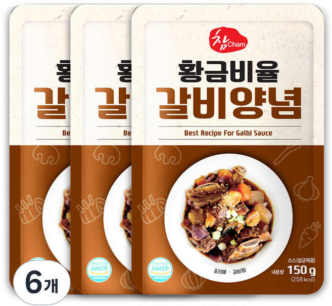 우리식품 황금비율 갈비양념, 150g, 6개