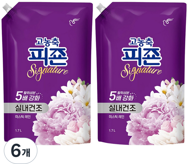 피죤 시그니처 실내건조 고농축 섬유유연제 미스틱 레인 리필, 1.7L, 1개입, 6개