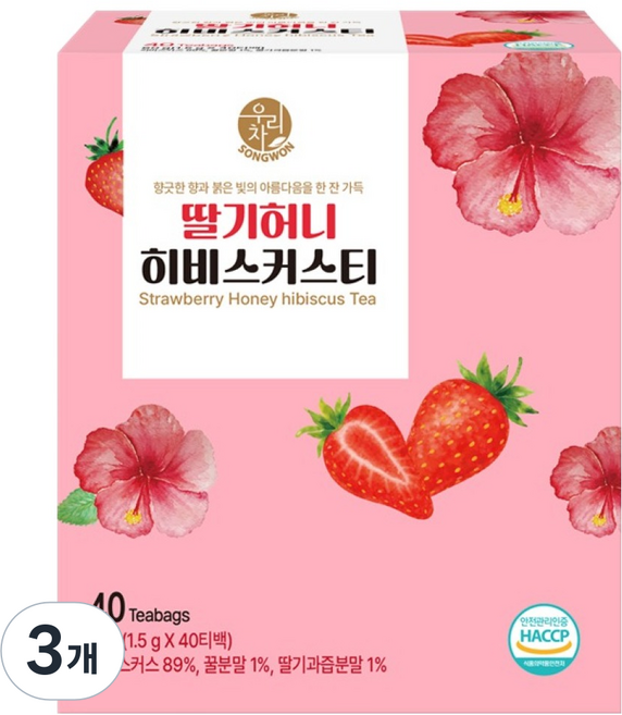 우리차 송원식품 딸기허니 히비스커스티, 1.5g, 40개입, 3개