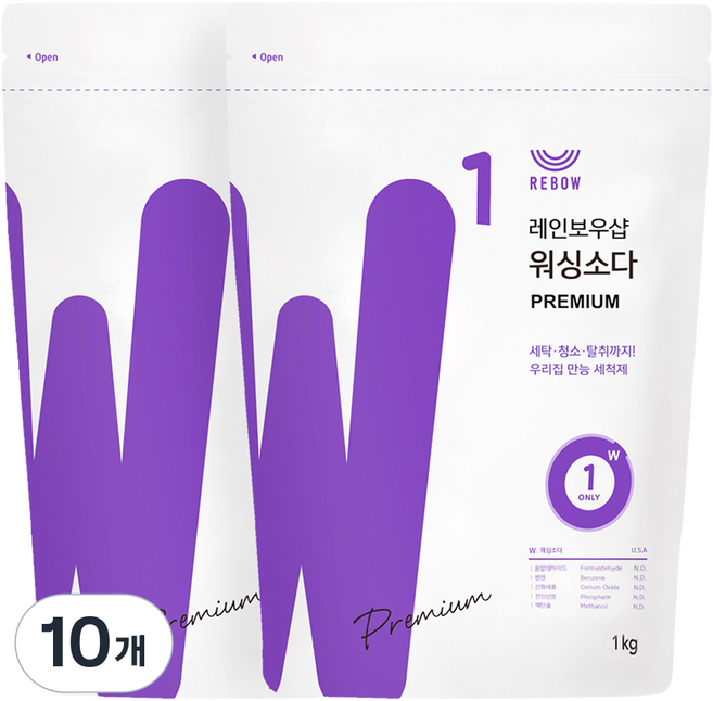 레인보우샵 프리미엄 워싱소다 세탁세제 리필, 1kg, 10개