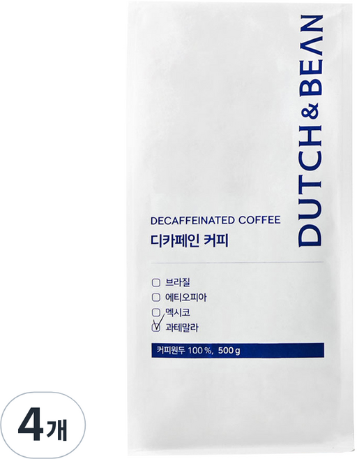 더치앤빈 과테말라 디카페인 커피원두, 500g, 4개, 홀빈(분쇄안함)