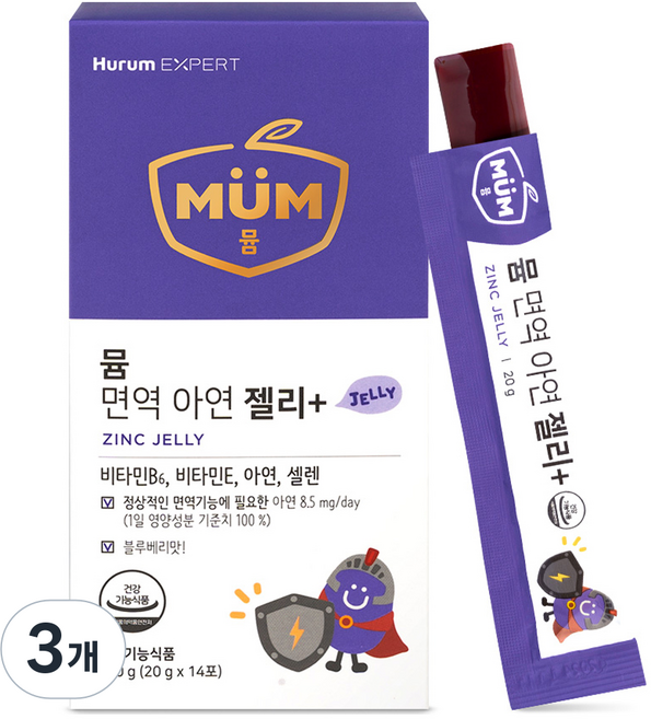 MUM 휴럼 어린이 면역력 아연 젤리 플러스 14p, 280g, 3개