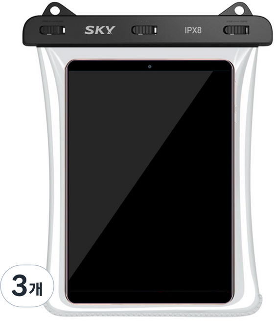 SKY 웰 IPX8 4중 잠금 다목적 아이패드 태블릿 프리미엄 터치 방수팩 + 목걸이 세트, 블랙, 3개