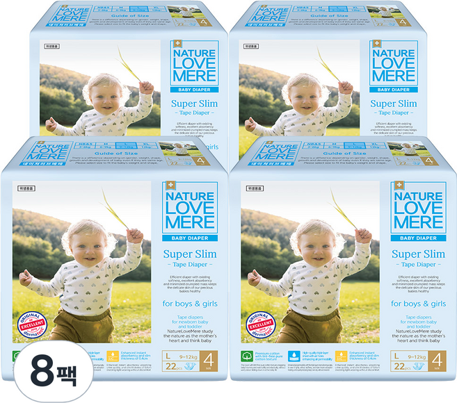 네이쳐러브메레 슈퍼슬림 밴드형 기저귀 남여공용, 대형(L), 176매