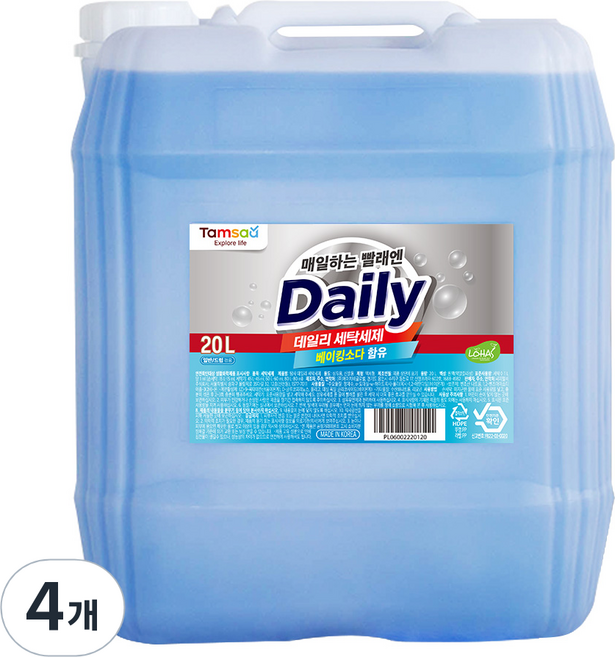 탐사 데일리 세탁세제, 20L, 4개