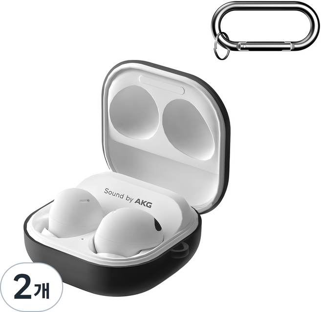 GOOSPERY 矽膠保護殼 + 防丟鑰匙圈組, Galaxy Buds FE / Buds2 Pro / Buds2 / Buds Pro / Buds Live, 黑色, 2個