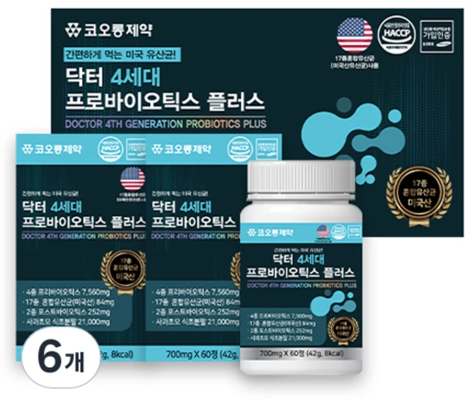 코오롱제약 닥터 4세대 프로바이오틱스 플러스 42g, 6개, 60정 - 쿠팡