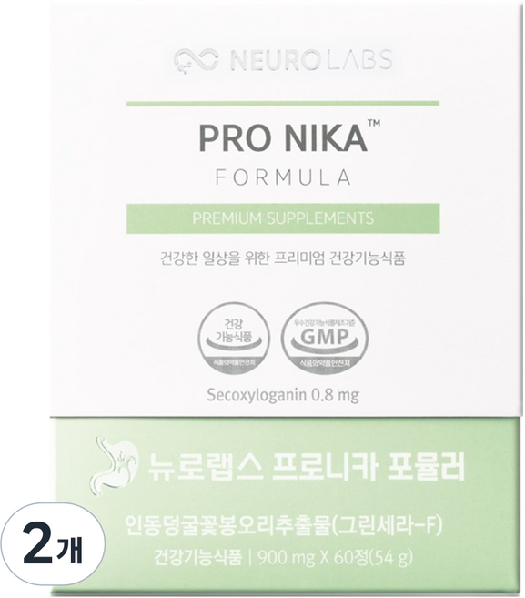 뉴로랩스 프로니카 위건강 위에 좋은 그린세라 F 금은화 영양제 54g, 60정, 2개