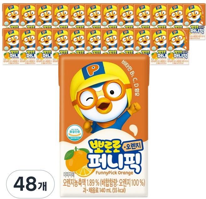 뽀로로 퍼니픽 오렌지 주스, 48개, 140ml