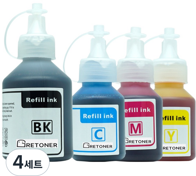 탑젯 브라더 BT6000BK / BT5000 호환잉크 4종 세트, 검정, 파랑, 빨강, 노랑, 4세트