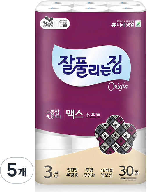 잘풀리는집 맥스 소프트 3겹 롤화장지, 30m, 30롤, 5개