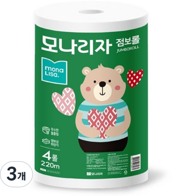 모나리자 점보롤 2겹, 220m, 3개, 4개입