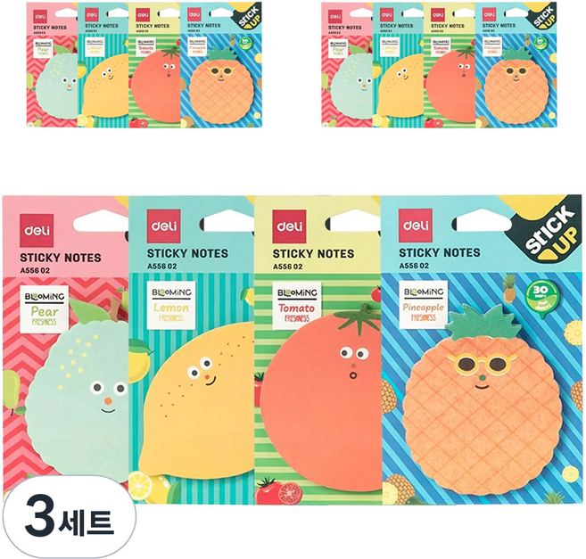 델리 후르츠 스티키 노트 12종 세트 EA55602, 랜덤 발송, 3세트