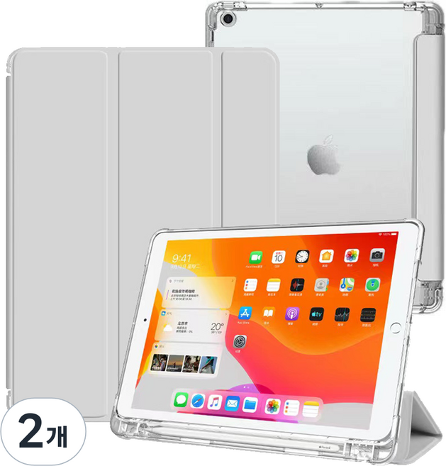 태블릿나라 클리어 애플펜슬 수납 태블릿 케이스, 그레이, 2개