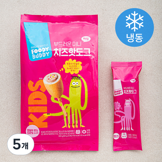 푸디버디 부드러운 미니 치즈 핫도그 (냉동), 50g, 6개입, 5개