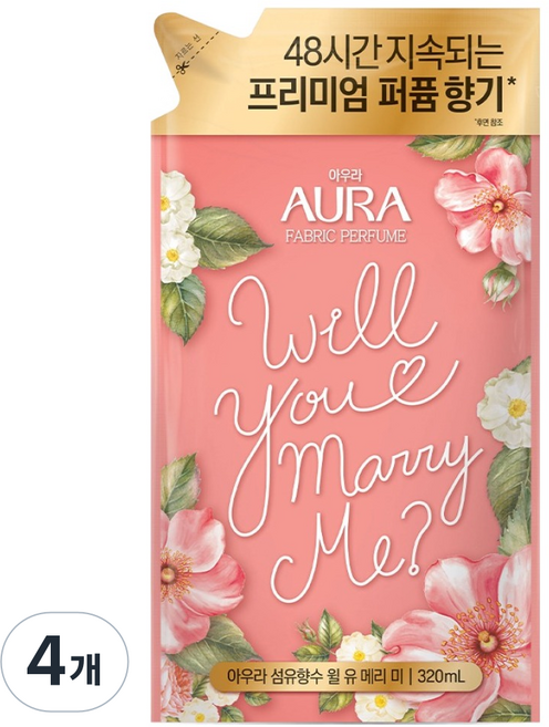 아우라 섬유향수 윌유메리미 리필, 4개, 320ml