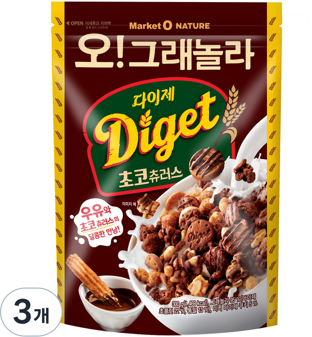 마켓오네이처 오그래놀라 다이제 초코츄러스 시리얼, 300g, 3개