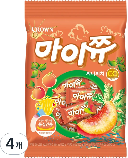 마이쮸 써니피치 필로우, 4개, 100g - 쿠팡