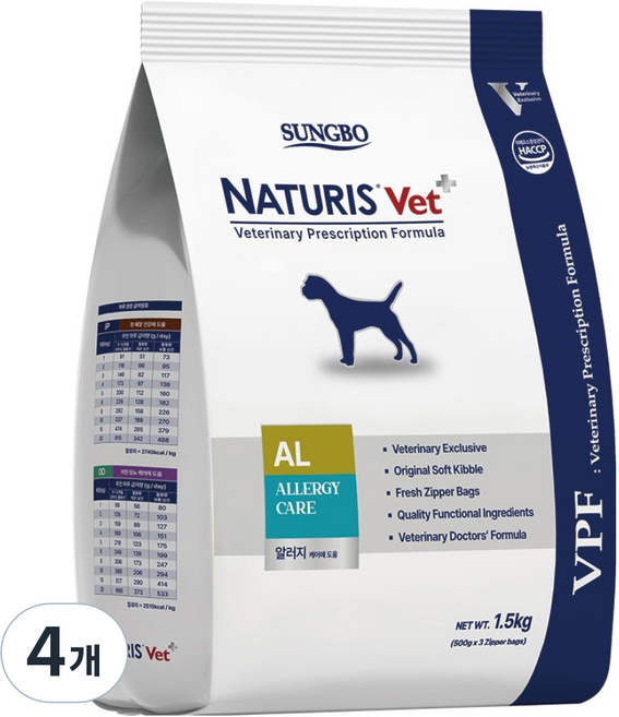 네츄리스 강아지 벳 알러지 AL 전문 프리미엄 소프트 사료, 4개, 1.5kg