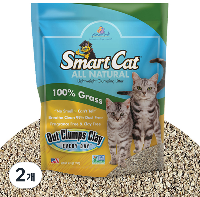 스마트캣 땡스스탬프 수수 고양이 모래, 2.27kg, 2개, 무향