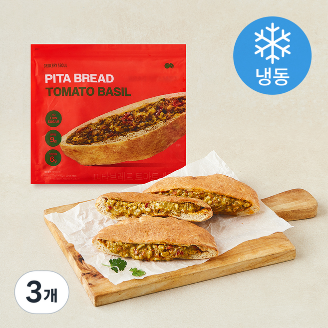 그로서리서울 피타브레드 토마토바질 (냉동), 120g, 3개, 4개입