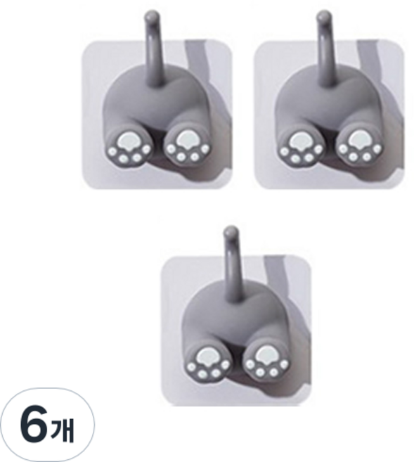 아필코 접착식 고양이 벽걸이 후크, 그레이, 6개