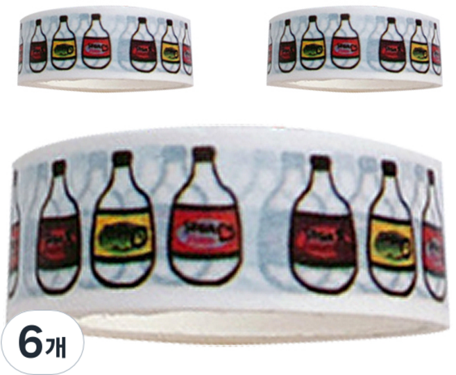 마켓A 리핏 프린팅 종이 마스킹테이 1.5cm x 5m, 6개, 보틀