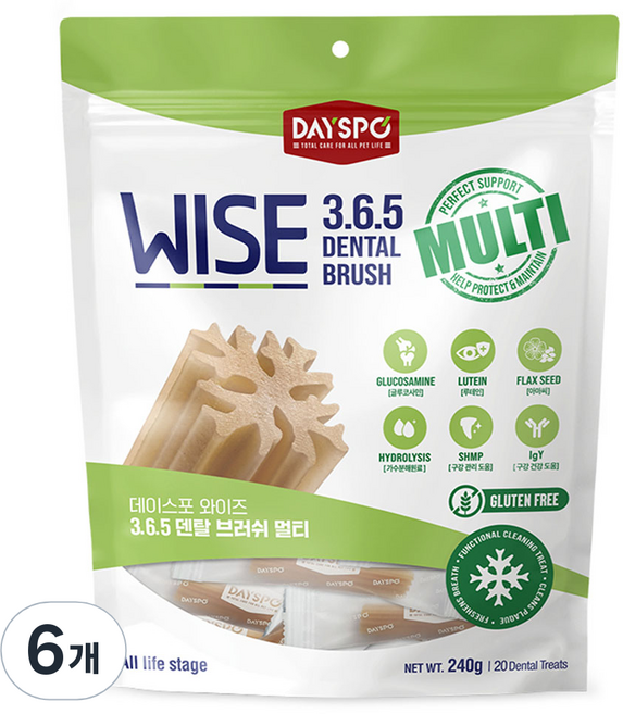 데이스포 강아지 와이즈 365 덴탈브러쉬, 멀티, 240g, 6개