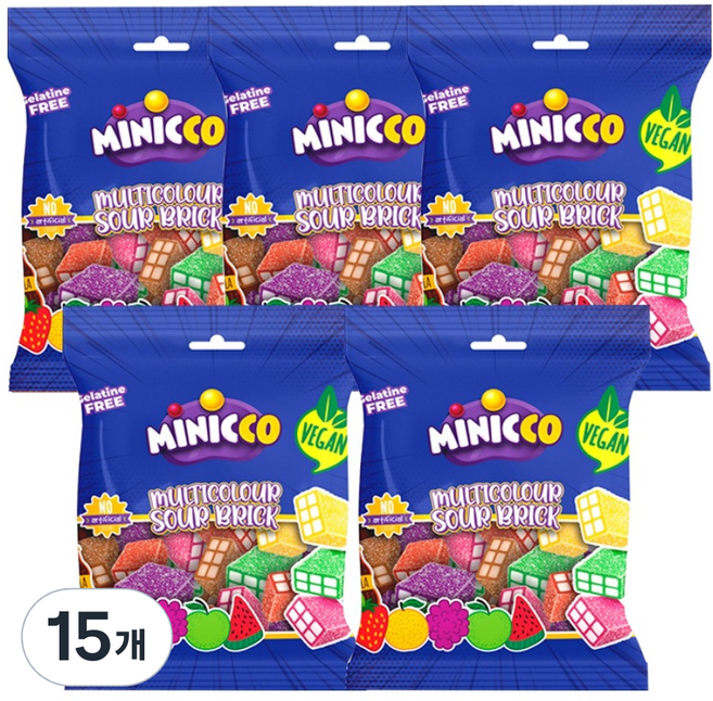 미니꼬 멀티컬러 사우어 브릭 비건젤리, 50g, 15개