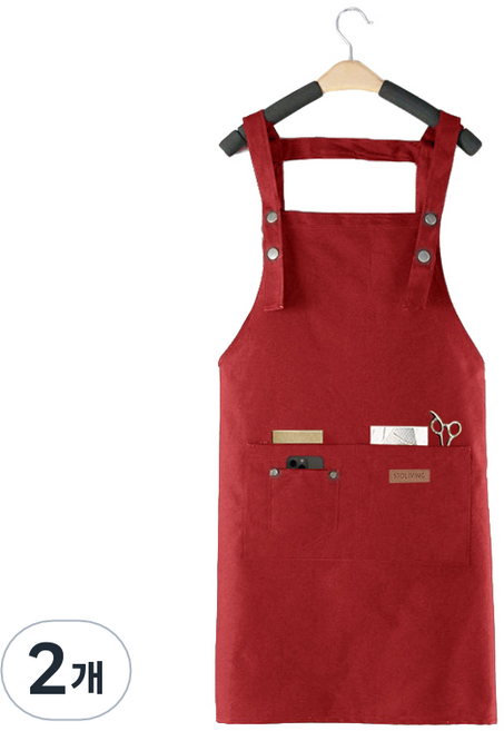 스토리빙 바리스타 H형 방수 앞치마, 레드, 2개
