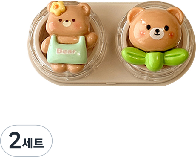 특별한상점 귀여운 휴대용 서랍형 콘택트렌즈 케이스 세트, 베어, 2세트