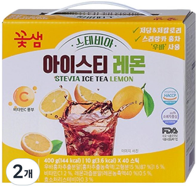 꽃샘 스테비아 아이스티 레몬, 10g, 40개입, 2개