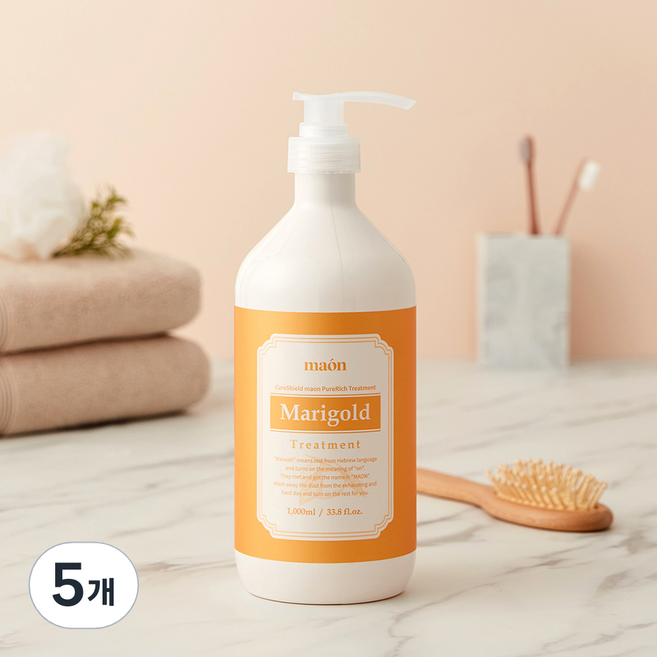 큐어실드 마온 약산성 헤어트리트먼트 매리골드 유자향, 1L, 5개