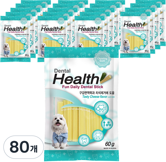 덴탈헬스 강아지 펀 데일리 덴탈껌, 치즈맛, 60g, 80개