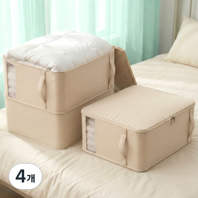 리빙스냅 이불 압축 파우치 특대형, 베이지, 4개
