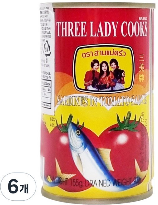 THREE LADY COOKS 茄汁沙丁魚, 6個, 155g