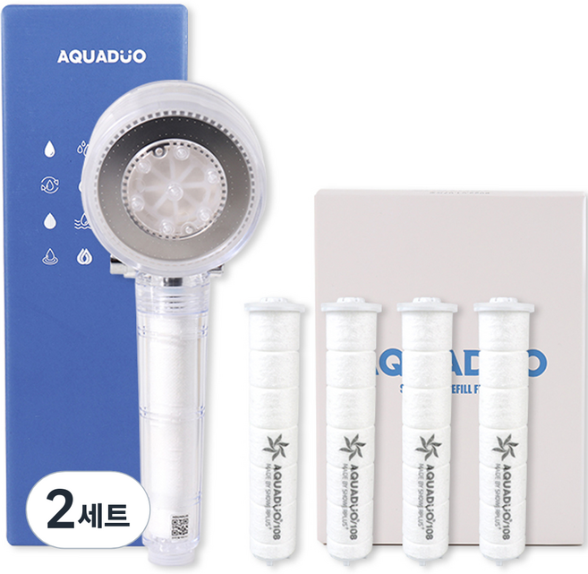 아쿠아듀오 온오프 LED필터샤워기 레인보우모드 + 리필필터 4p 세트, 2세트, SF-980 LED