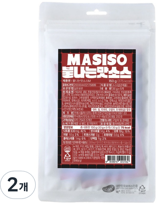 맛잇쏘 불나는맛 소스 5p, 150g, 2개