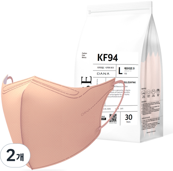 다나마스크 다나 오브 뷰티라인 새부리형 마스크 대형 KF94, 30개입, 2개, 06.애프리콧 21