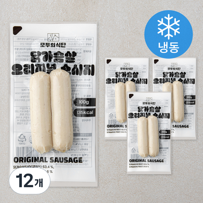 모두의식단 닭가슴살 오리지널 소시지 (냉동), 100g, 12개