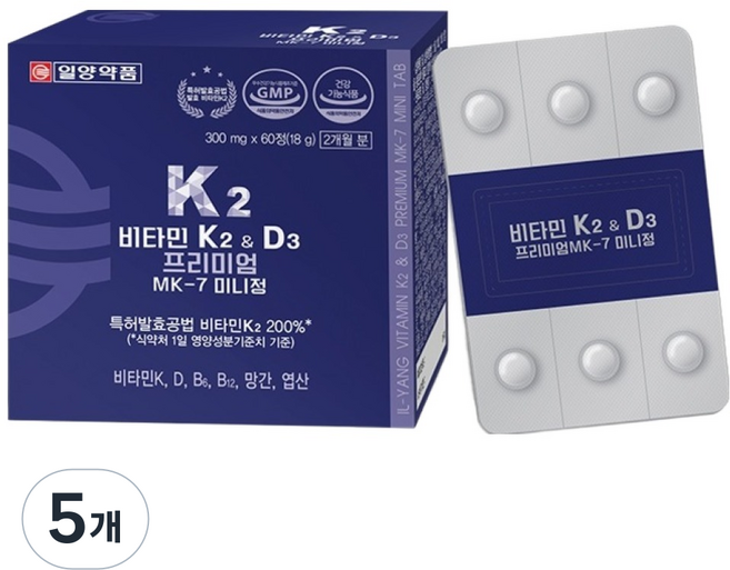 일양약품 비타민 K2 D3 프리미엄 MK-7 미니정 18g, 5개, 60정